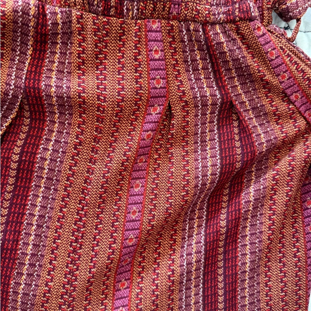 Womens Red Multi-Stripe Knit Jumpsuit with Tie Back - Picture 5 of 13